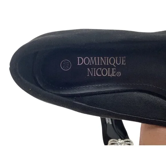 Dominique Nicole Womens Black Flats With Rhinestone Bow Embellishment Size 8M - Picture 5 of 6
